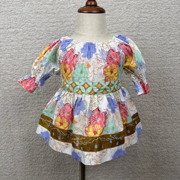 Matilda Jane Girls Top Size 2 White Multi Floral Chasing Firefly's Peplum Tunic - Picture 1 of 9